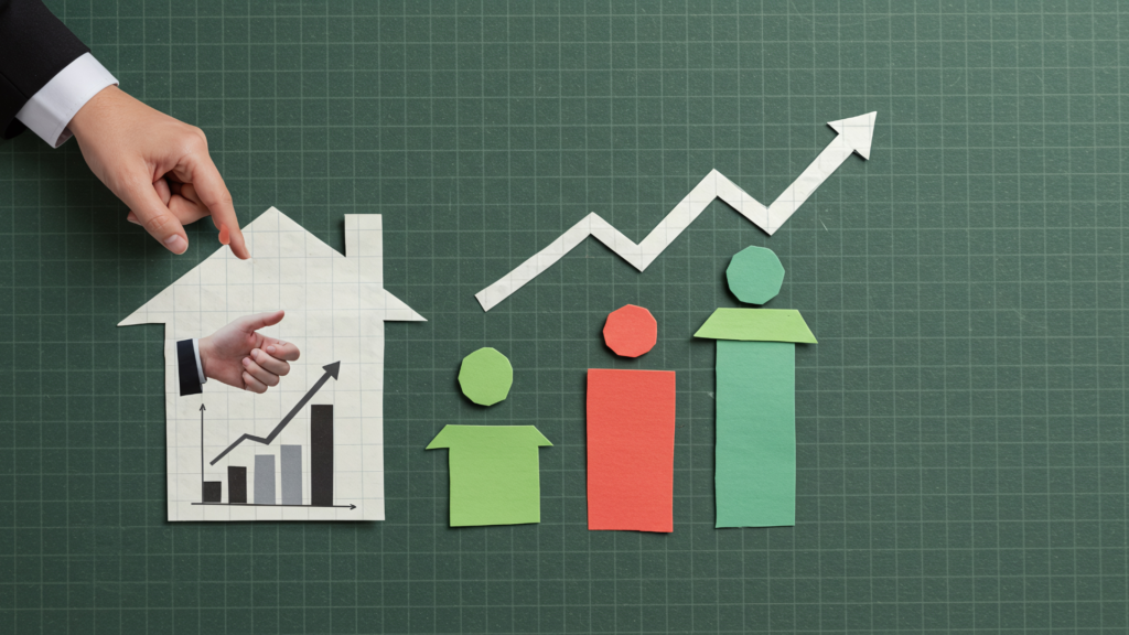 Real estate professionals analyzing market trends with clients